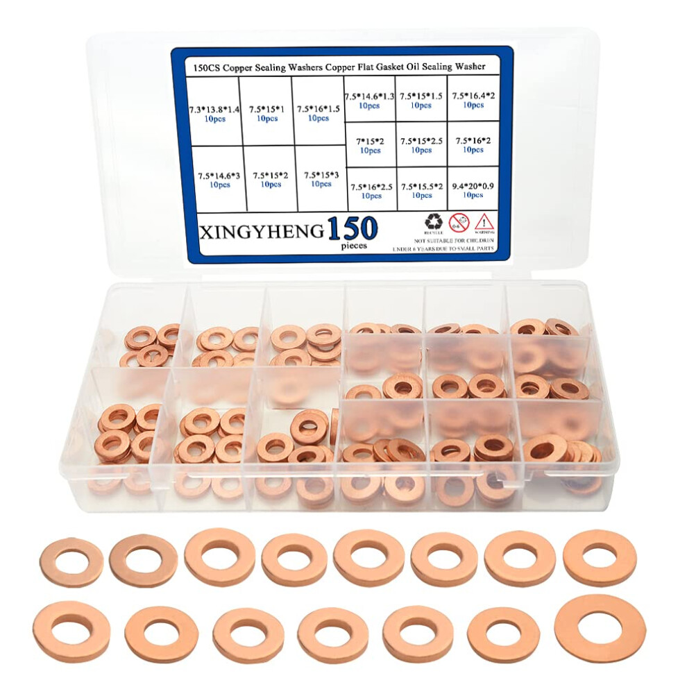Copper Sealing Washers 150Pcs Set With 15 Types Flat Gaskets Oil Sealing Washers For Plumbing And Automotive Use 6482260902241