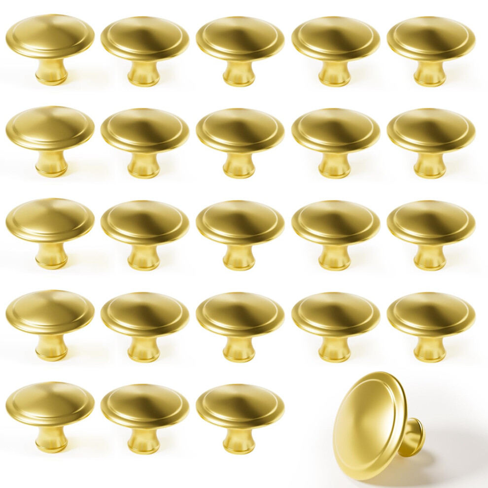 24 Pcs Gold Cabinet Knobs, Brushed Brass Round Zinc Alloy Vintage Drawer Pulls For Kitchen, Closet, Dresser, Wardrobe 6947110399737
