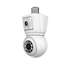 4K 8MP E27 WiFi Security Camera Bulb with Dual Lens Auto Tracking Two Way Audio Color Night Vision 64GB Storage