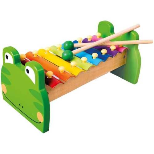 Brinquedo musical - BINO - Sapo - 24 cm - 8 tons - Madeira e metal