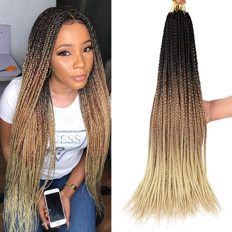 Ombre Box Braids Crochet Braids 22 Strands 24 Inch Long Synthetic Hair Weave T1B/27/613 for African Women 3S Style