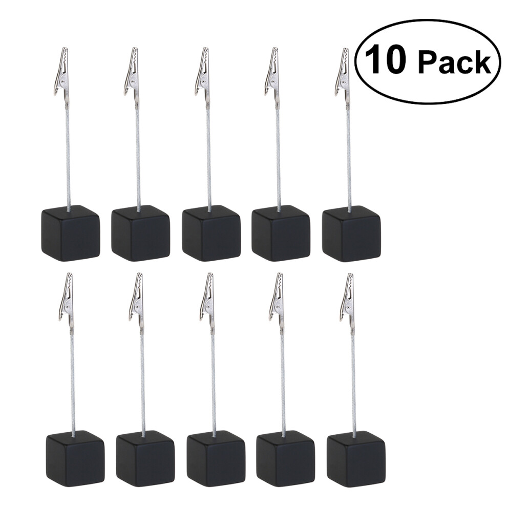 10Pcs Cube Base Memo Photo Holder Paper Note Clip (Black)-image