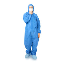 Blue Disposable Coveralls with Hood, XXL, 5 Pack, 60 GSM Microporous Hazmat Suits, Zipper Front, Elastic Wrist and Ankle
