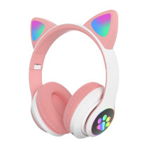 Bluetooth Wireless Headphones for Kids and Adults, Over-Ear Cat Ear Headphones with Microphone, Pink Color