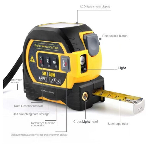 Tape Measure 40m Digital Laser Rangefinder with LCD Display and 3-in-1 Functionality, Blue 1