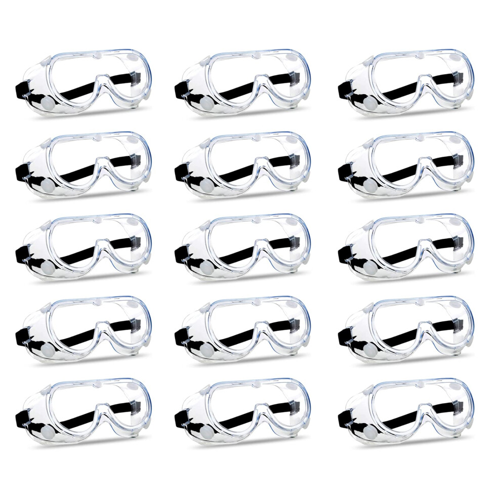 15 Pcs Anti-Fog Safety Goggles Clear Lens Wide Vision Adjustable Chemical Splash Protection Lightweight Eyewear 6947110401959