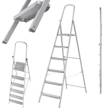 KADAX Stahlleiter, 6 Stufen, universell, einseitig, klappbar, Zuhause