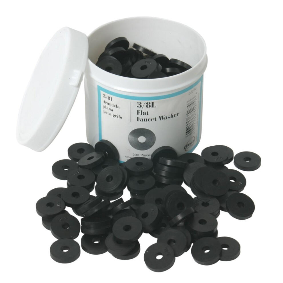 35274 Flat Faucet Washer, 3/8L 11/16-Inch Od, Black, Jar Of 200, Durable Rubber Replacement Parts For Plumbing 6038364520456
