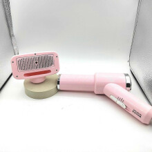 (EU Plug, pink) Pet Hair Dryer, Handheld Pet Grooming Hair Dryer Self Cleaning Slicker Brush, Cat Dog Drying Blower Massage Comb for Hair Removal
