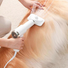 (EU Plug, white) Pet Hair Dryer, Handheld Pet Grooming Hair Dryer Self Cleaning Slicker Brush, Cat Dog Drying Blower Massage Comb for Hair Removal