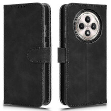 (Black) For Oppo Reno12 F 5g Case Skin-feel Leather Wallet Folio Flip Anti-drop Phone Cover