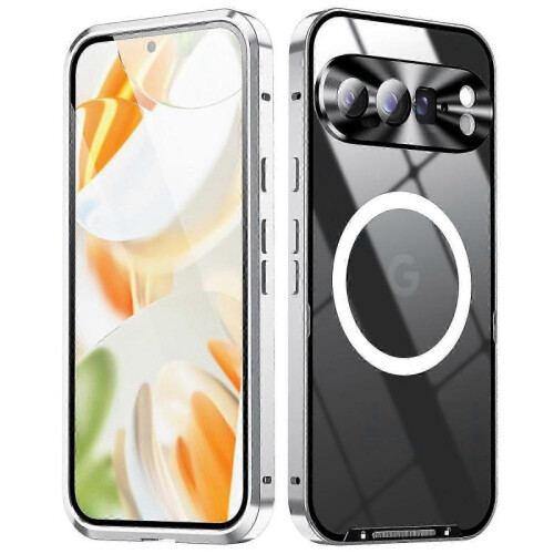 (Silver) For Google Pixel 9 Pro Case Compatible With Magsafe Metal Frame Matte Phone Cover-silver 1