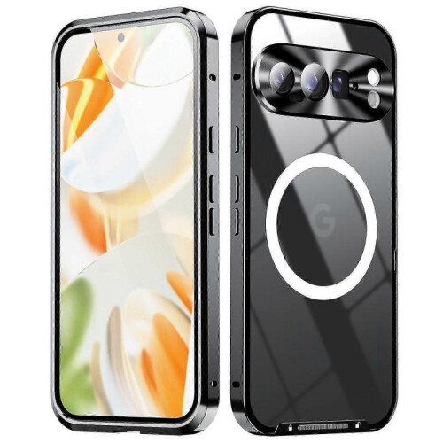 (Black) For Google Pixel 9 Pro Case Compatible With Magsafe Metal Frame Matte Phone Cover-silver 1
