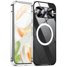 (Silver) For Google Pixel 9 Pro Case Compatible With Magsafe Metal Frame Matte Phone Cover-silver
