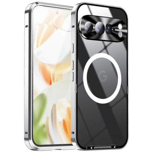 (Silver) For Google Pixel 9 Pro Case Compatible With Magsafe Metal Frame Matte Phone Cover-silver