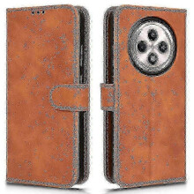 (Brown) For Oppo Reno12 F 5g Case Skin-feel Leather Wallet Folio Flip Anti-drop Phone Cover