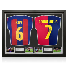 Xavi Hernandez & David Villa Signed Barcelona Football Shirts. Dual Frame