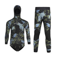 5MM Neoprene Spearfishing Wetsuit with Hood, 2-Piece Camouflage Long Sleeve Full Body Suit for Cool Water Diving