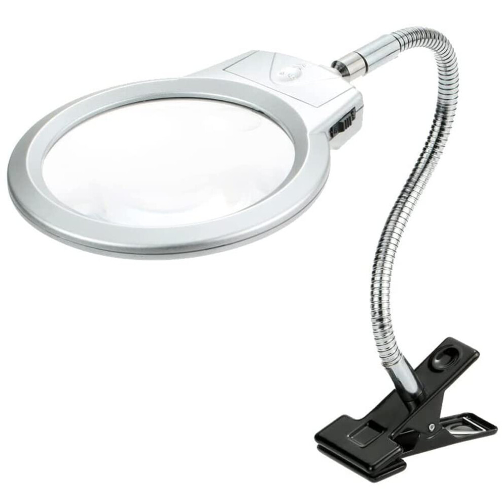 Light 2.25X/5X Led Illuminating Magnifier With Metal Hose Clamp For Desk Table Reading And Close-Up Work