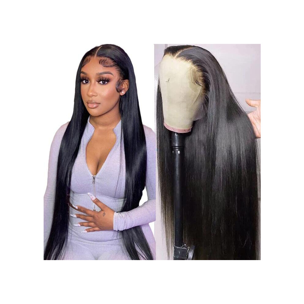 Unisex Lace Front Wigs Human Hair 13X4, 22 Inch Glueless Real Hair Wig For Women, Pre-Plucked Hairline, 200 Density Natural Color