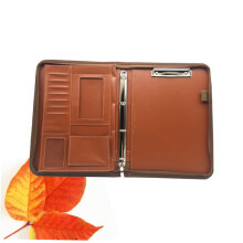 Elegant A4 Portfolio Zipper Pouch in PU Leather for Business Office with Calculator and Pen Pockets, Multifunctional Design