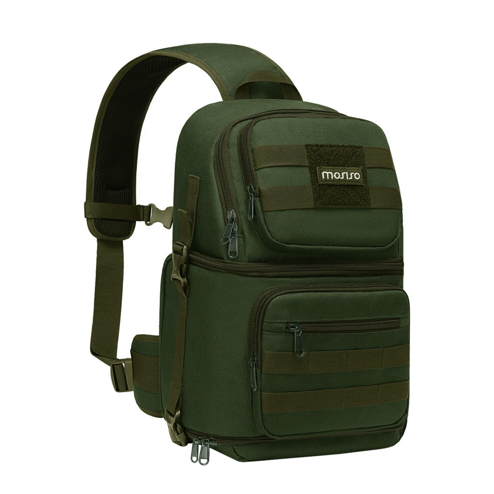 Camera Sling Bag For Dslr Slr Mirrorless, Tactical Crossbody Photography Bag With Tripod Holder, Modular Inserts, Army Green 6947110407791