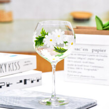 Hand Painted Wine Glass Set - 2PCS White Daisy Flower Stemmed Wine Glasses for Weddings and Rustic Home Decor
