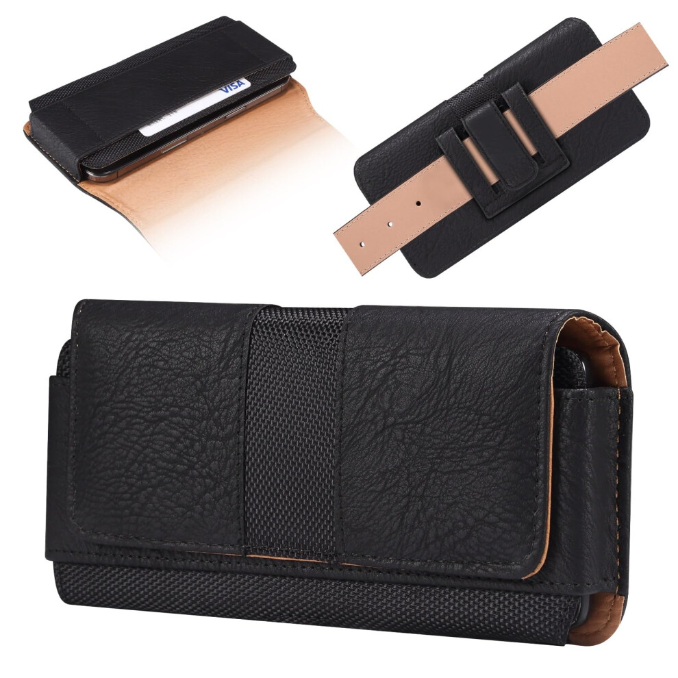 Phone Pouch Compatible With Iphone 15/14/13/12 Pro Max And Galaxy S24/S23/S22/S21, Rugged Nylon Leather Belt Clip Holster 6038364529503