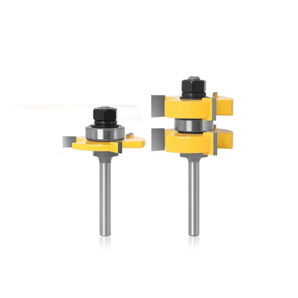 Router Bits 2Pc 6Mm 1/4 Shank Tongue Groove Woodworking Cutter Tenon Cutter For Diy Projects 1-1/4" Cutting Edge Length 6447073902635