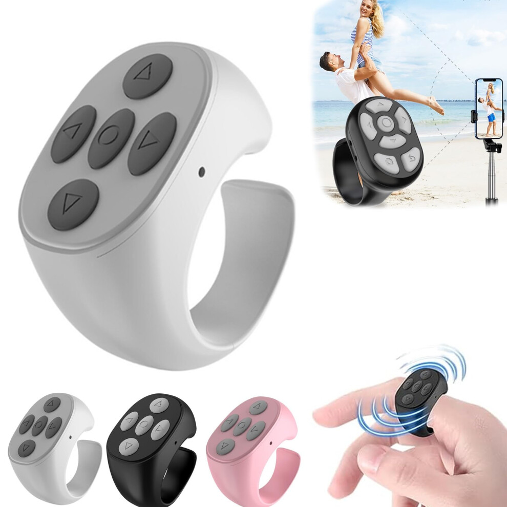 Fingertip Wireless Bluetooth Remote Control, Fingerless Ring Phone Clicker With Charging Cable For Media App Scrolling (White) White 6038364529749
