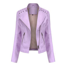(L)Spring Autumn Leather Jacket Slim Fit Thin Leather Coat Ladies