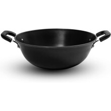 Traditional Chinese Hand Hammered Wok 36cm, Heavy Duty Cast Iron Non Stick Stir Fry Pan with Double Handles for Professional Cooking