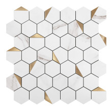 10-Sheet Peel and Stick Backsplash Tile, 0.16in Thick Aluminum Mosaic Self Adhesive Hexagon for Kitchen and Bathroom, Gold