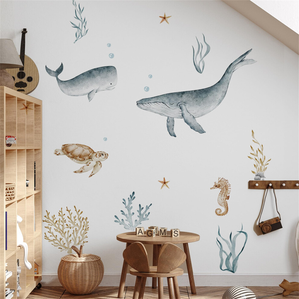 Removable Vinyl Whale Wall Decal for Nursery, Kids Room, Classroom, Bedroom, Bathroom, Ocean Theme Decor