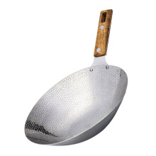 Stainless Steel Wok 22cm Stir Fry Pan with Wooden Handle Non-Stick Skillet for Home and Restaurant Cooking