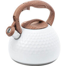 Tea Kettle Stovetop 2.8 Liter Whistling Teapot with Cool Touch Wood Handle for Tea Coffee Milk - White Steel Teakettle