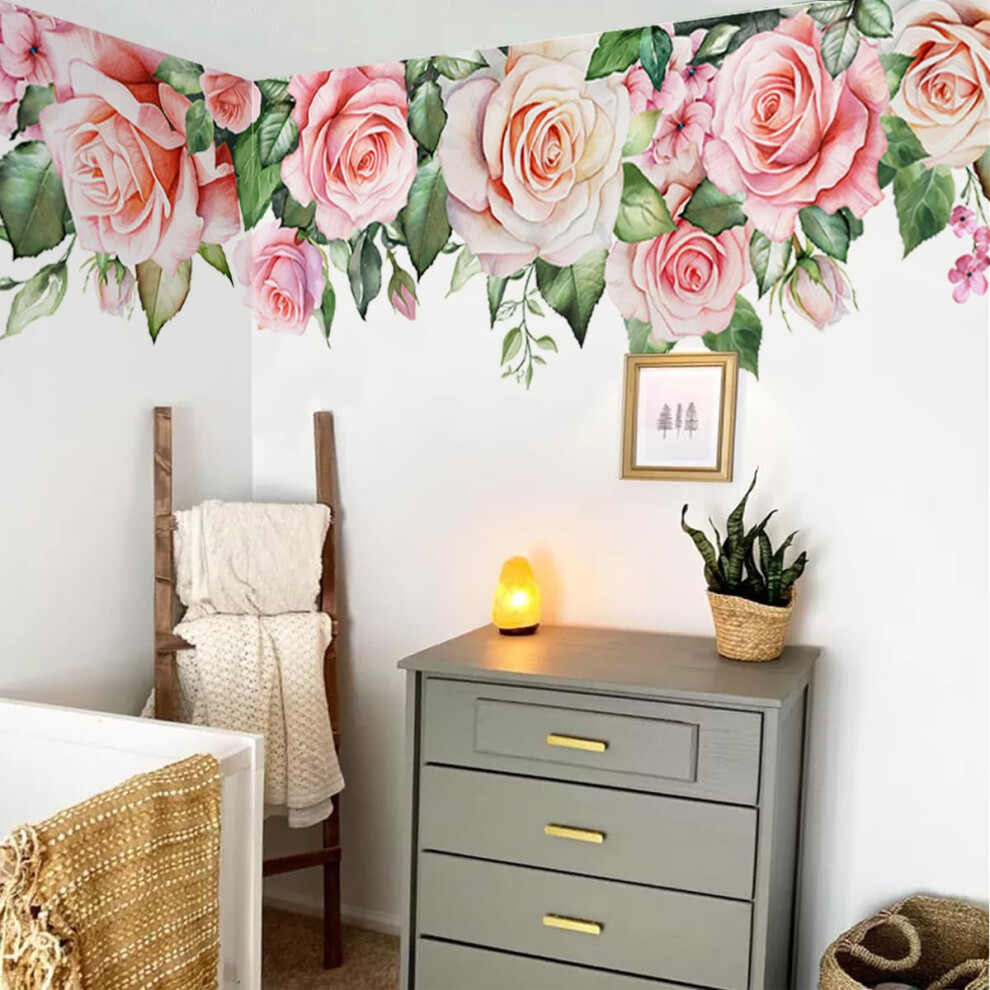 Giant Peony Rose Wall Decals 4 Sheets Watercolor Floral Stickers Peel and Stick 3D Peonies for Kids Bedroom Nursery Decor