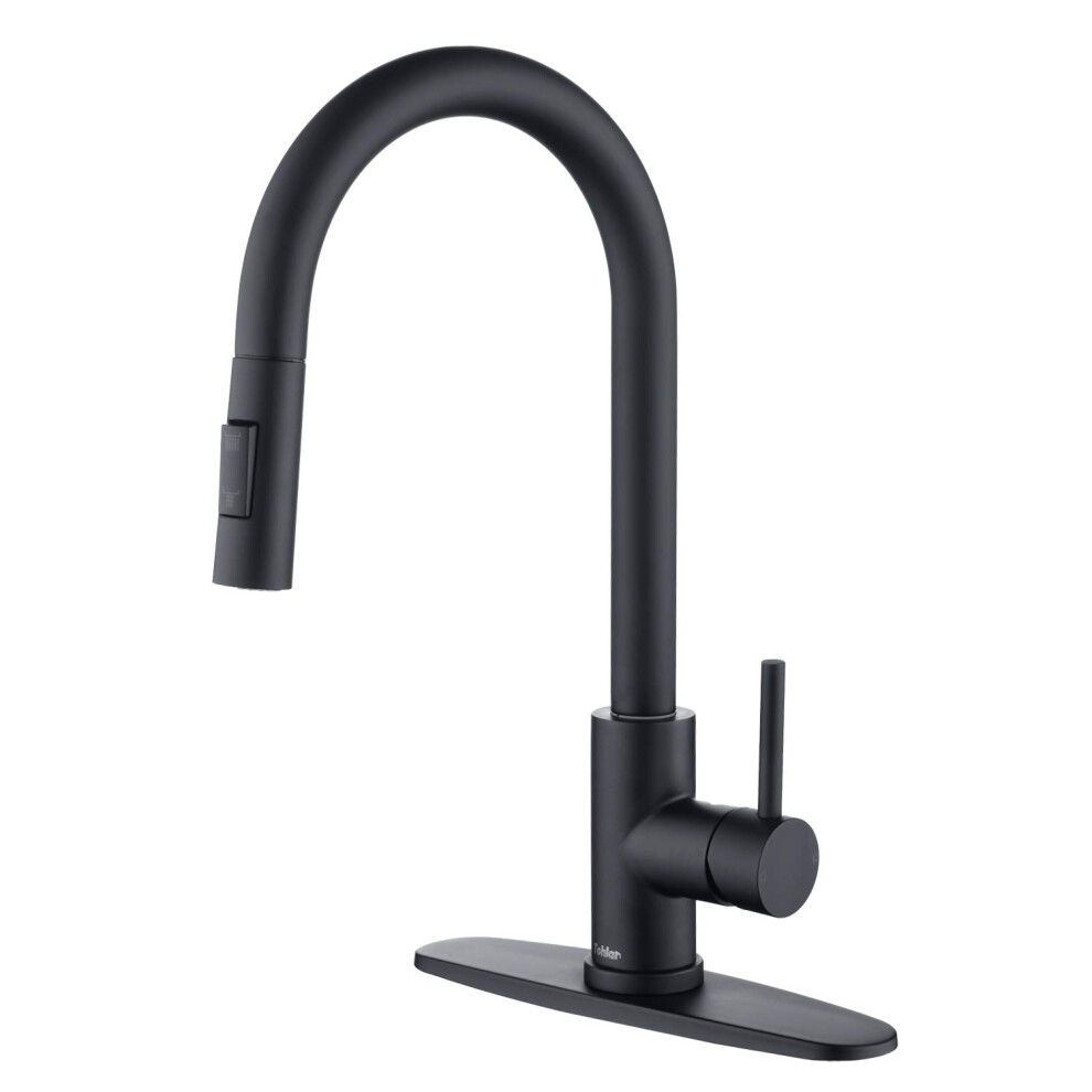 Black Kitchen Faucets With Pull-Down Sprayer, Modern Stainless Steel Single Handle Sink Faucet With Deck Plate 6038364535146