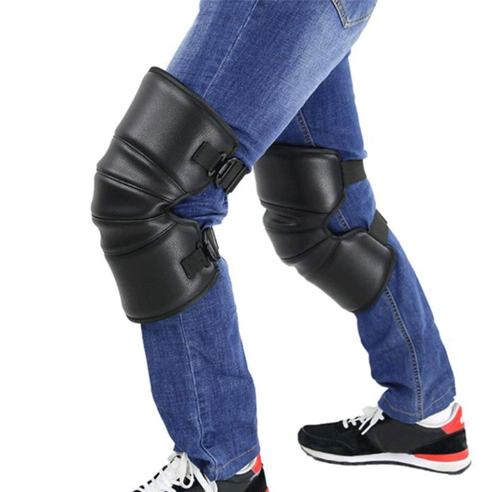 Motorcycle Warm Kneepad Windproof Coldproof Pu Leather Knee Pads For Winter Riding Outdoor Protection, Adjustable Size Black 6947110415062