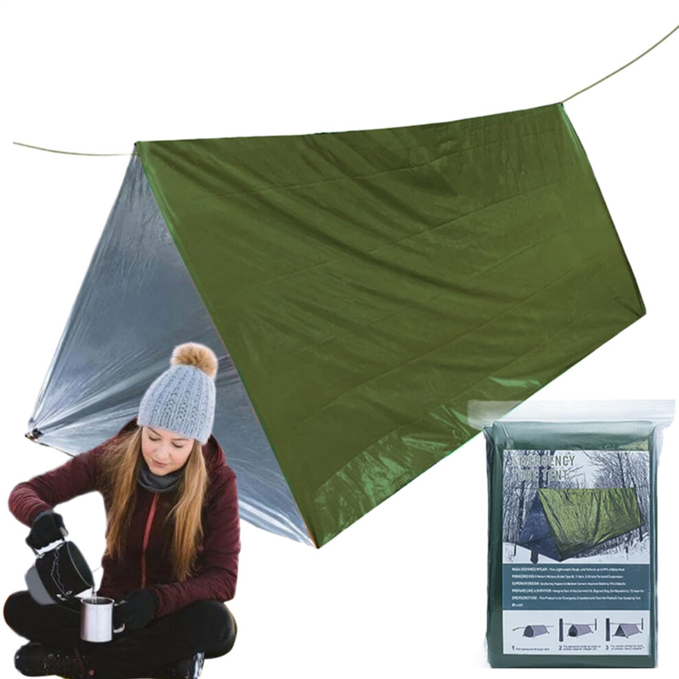 Survival Tent for 2 People, Lightweight Waterproof Shelter, Windproof Tarpaulin Sleeping Bag and Thermal Blanket