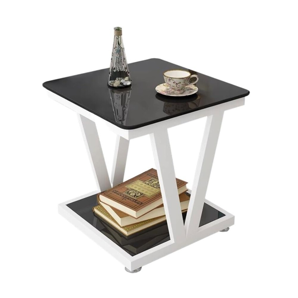 Square Side Table Outdoor Coffee Table with Tempered Glass Top, Metal Frame, and Storage for Backyard, Balcony, Poolside Use-image-OPC-PJXHM7V-NEW