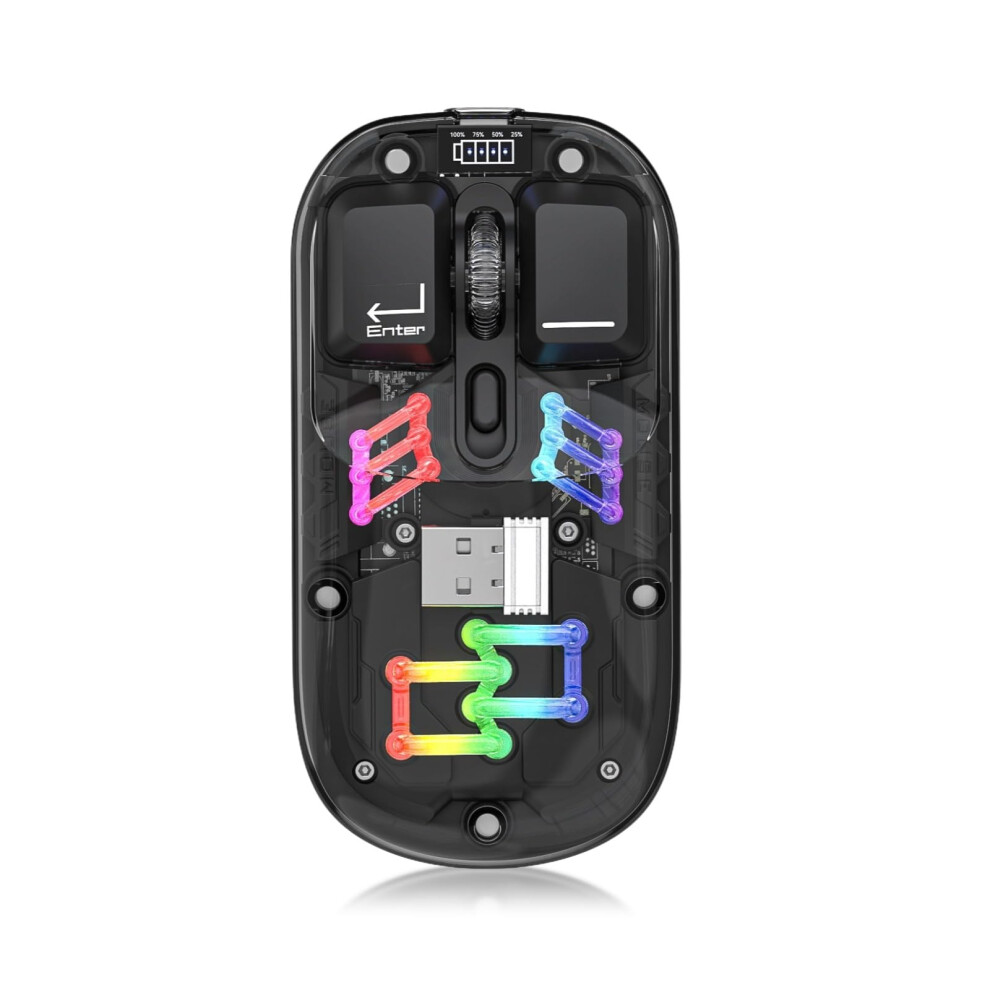 Rgb Wireless Mouse, Rechargeable Noiseless Optical Mouse, 1600 Dpi Adjustable, Usb Receiver, Transparent Design Black 6447073909276