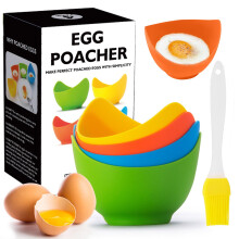 Egg Poacher 4 Pack - Non Stick Silicone Egg Poaching Cups for Microwave or Stovetop Cooking, BPA Free with Silicone Oil Brush