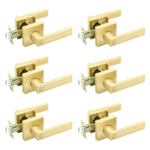 Satin Brass Interior Door Handle Privacy Levers Set, Heavy Duty Keyless Door Handles for Bedroom or Bathroom, Left/Right Hand