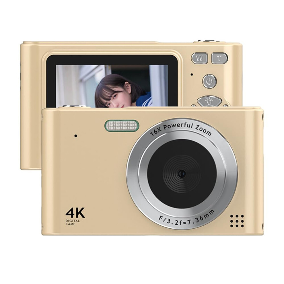 Digital Video Camera 4K Camcorder 48Mp 16X Zoom 2.4 Inch Screen Anti-Shake Face Detection Built-In Flash Gold 6447073910449