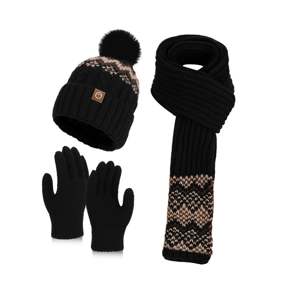 ( Three) Hat Knit Winter Scarf Gloves Collection With Lightweight Design For Days Cold Black