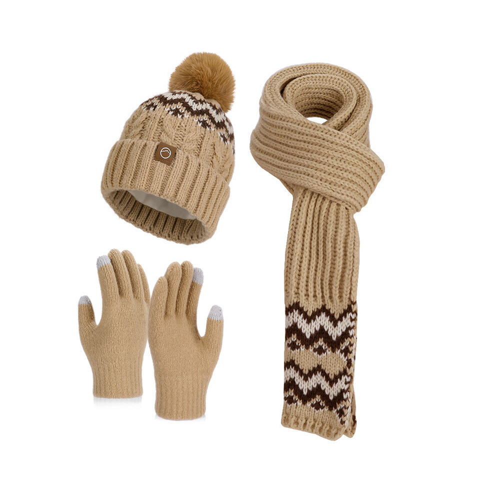 (Khaki Three) Hat Knit Winter Scarf Gloves Collection With Lightweight Design For Days Cold