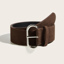 (Brown) Street Style Retro Solid Color Suede Women Casual Wide Belt For Daily Outfits