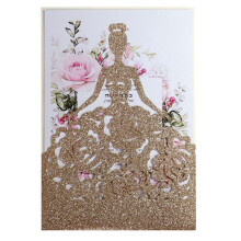 50 Lasercut Wedding Invitation Cards with Envelopes for Quinceanera, Sweet 16, Bridal Shower, Anniversary, Gold Glitter