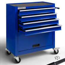 AREBOS 4-Drawer +Compartment Tool Cabinet Garage Tool Chest with Wheels Workshop Tool Storage Lockable Blue